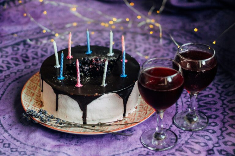 Cake and wine: a perfect birthday celebration.