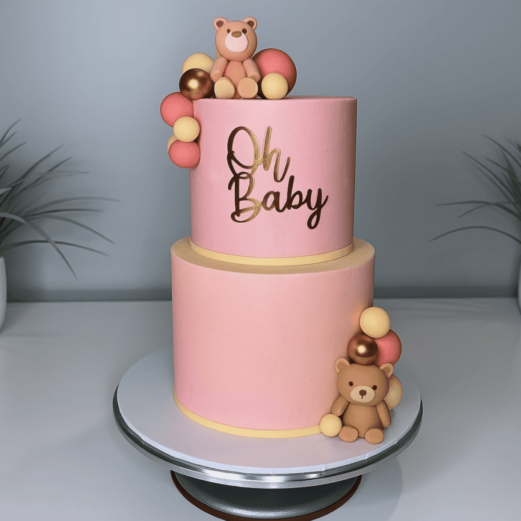 a peachy teddy bear themed cake